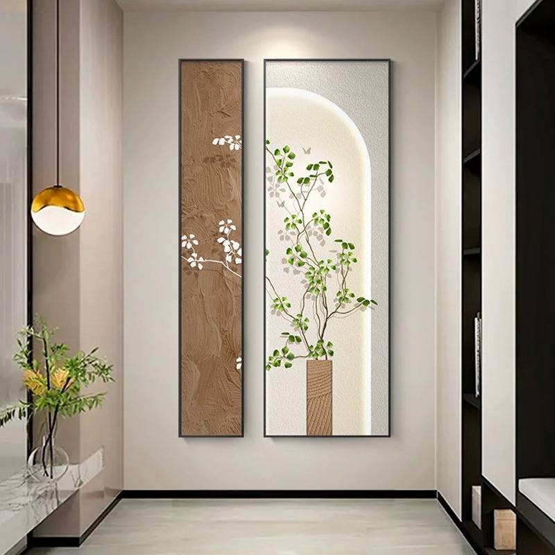 现代简约玄关装饰画绿色植物走廊过道挂画小清新田园风高档墙壁画图片
