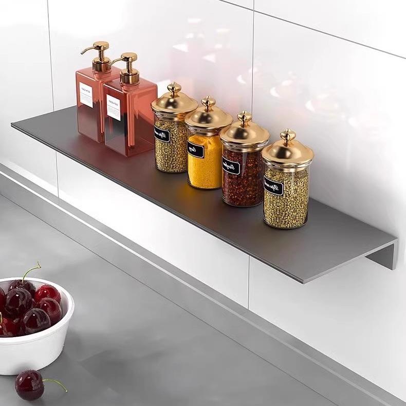 厨房调料置物架多功能免打孔一字板太空铝卫生间浴室壁挂收纳架子