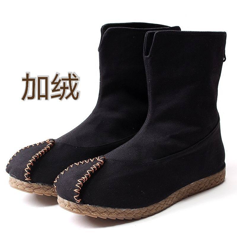 中国风男靴复古风靴子官靴加绒禅修居士鞋中式民族风中筒国潮秋冬