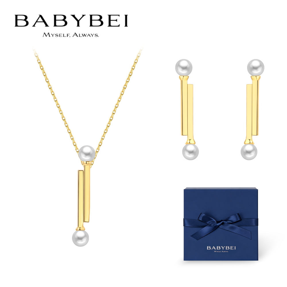 BABYBEI初贝火柴套装项链耳钉925银贝珠金色创意个性小众设计简约