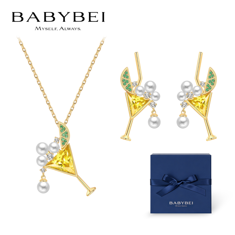 BABYBEI初贝鸡尾酒套装项链耳饰925银贝珠小众彩色时尚气质优雅