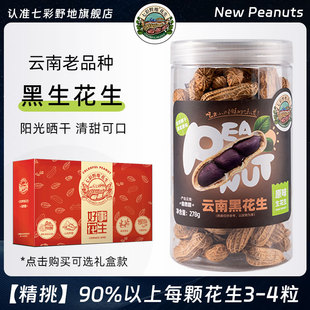 云南黑花生黑花生普洱新货晒干花生米种籽子带壳黑皮花生278g罐装