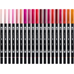 日本tombow蜻蜓热烈红色系ABT软头笔 双头水彩笔彩色绘图毛笔粗细两用勾线手账画笔