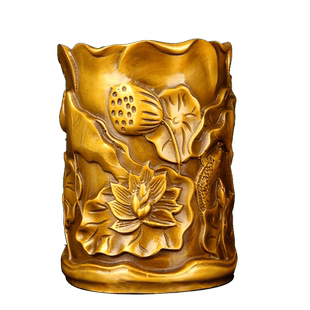 仿古色鱼戏莲叶间铜笔筒摆件 铜祥龙笔筒摆件 大展宏图笔筒