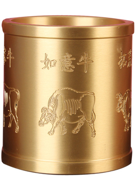 铜五牛图笔筒摆件 铜笔筒摆件 实心铜笔筒摆件