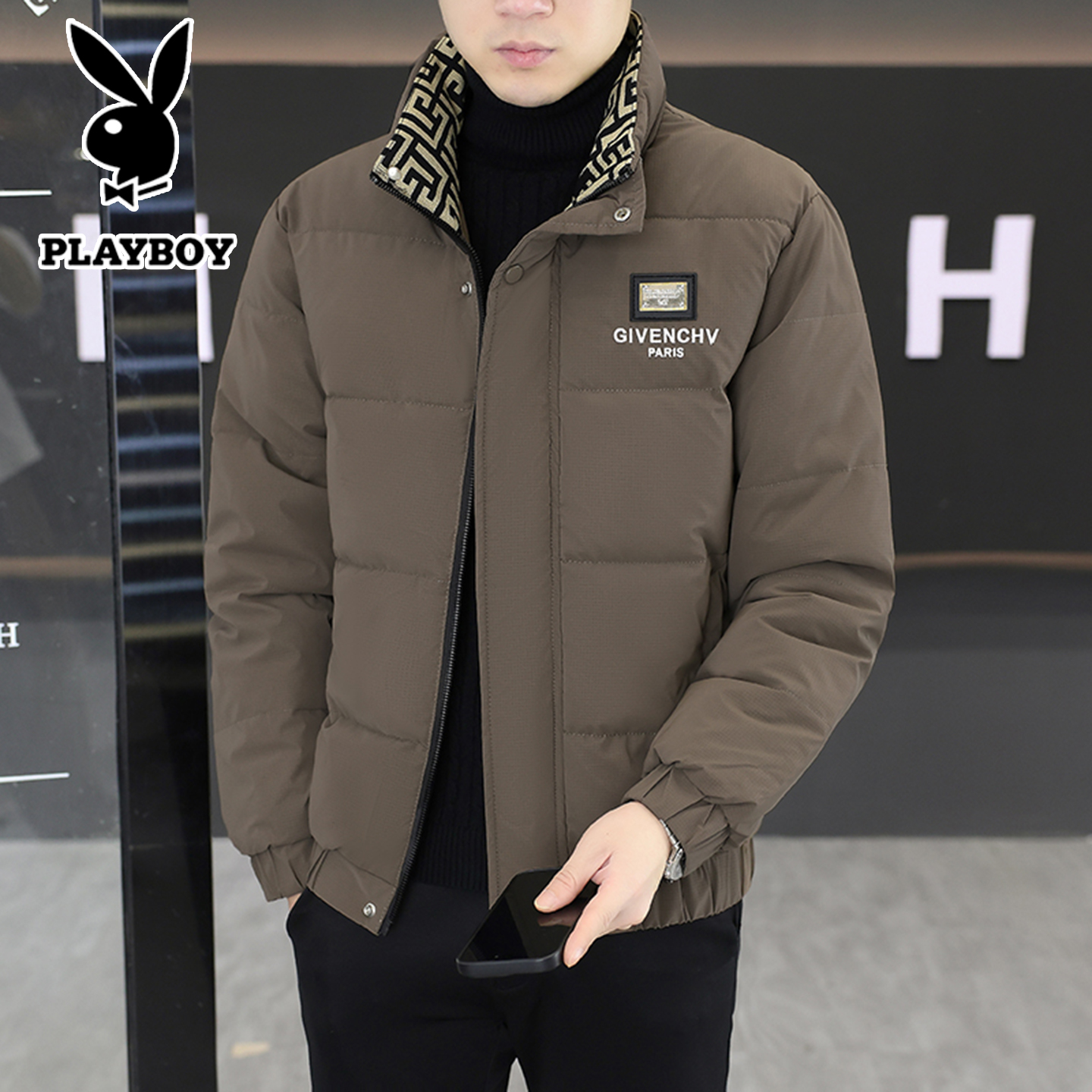 花花公子立领冬季宽松时尚棉服