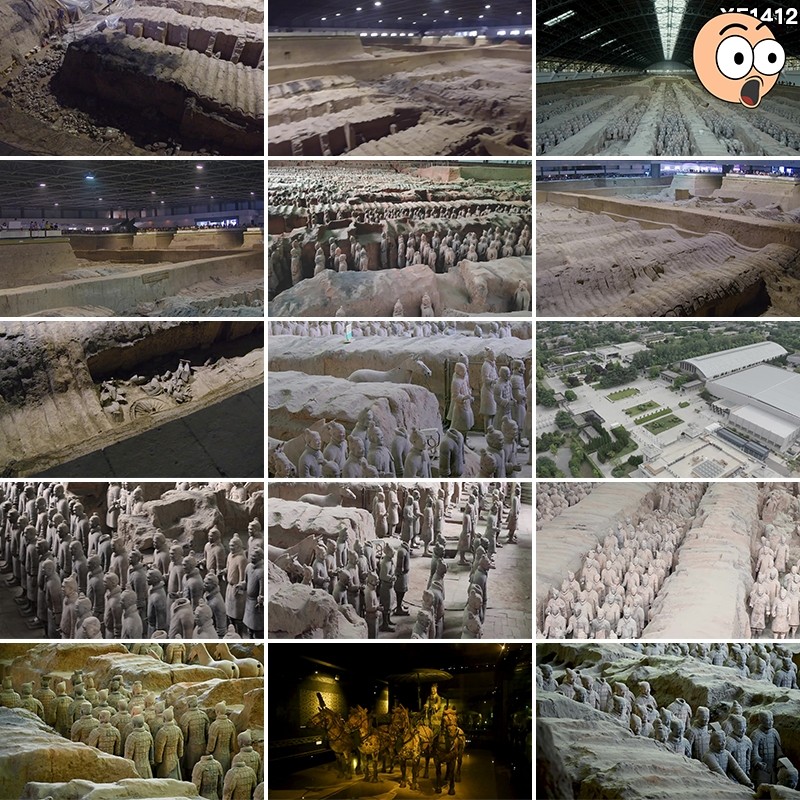 陕西西安秦始皇兵马俑特写陶俑历史文化遗迹古代航拍实拍视频素材