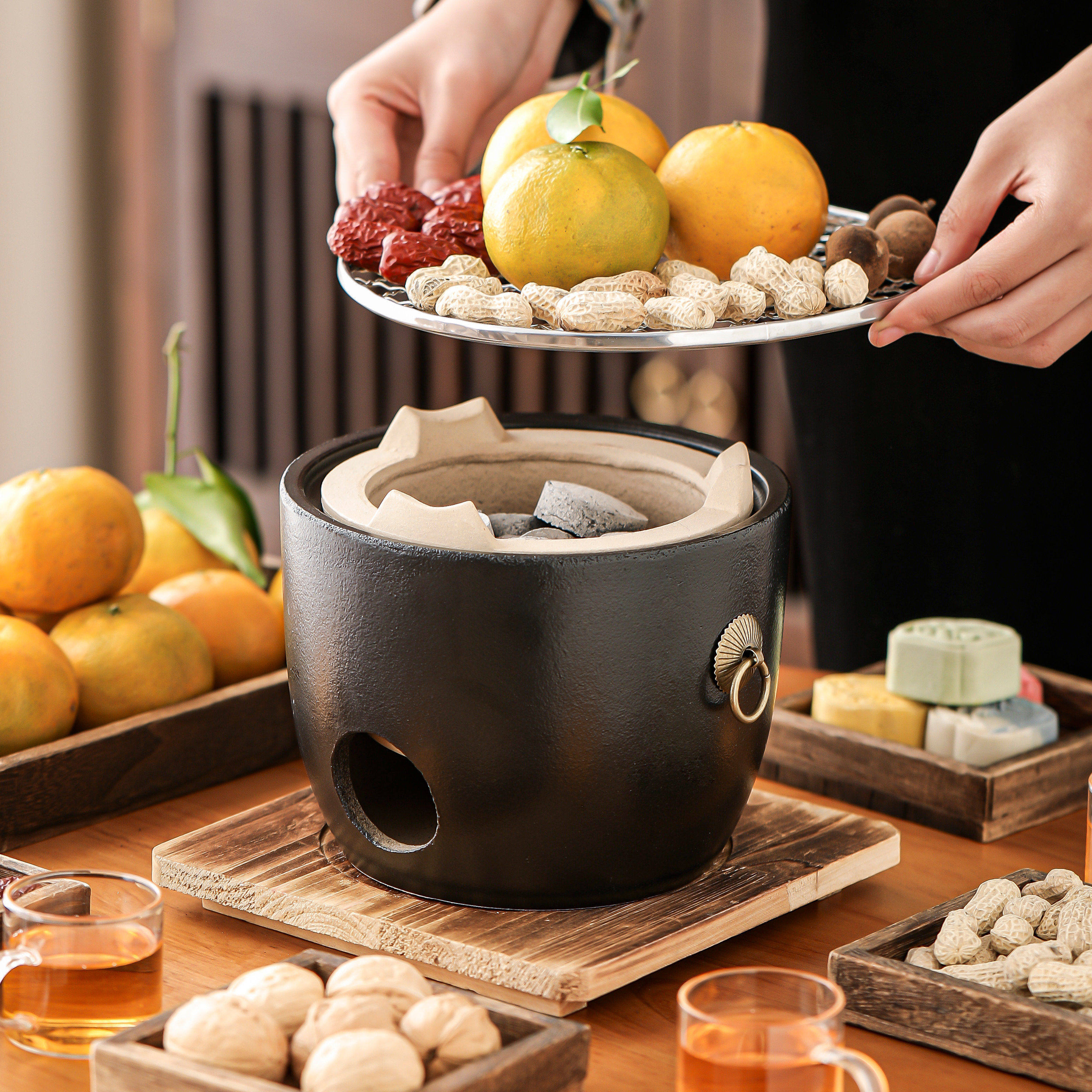 新款炭炉围炉煮茶烤火炉套装家用陶土烤奶煮梨壶室内全套炭火,餐饮具,煮茶炉,淘宝优惠券,粉丝福利购,淘宝优惠卷