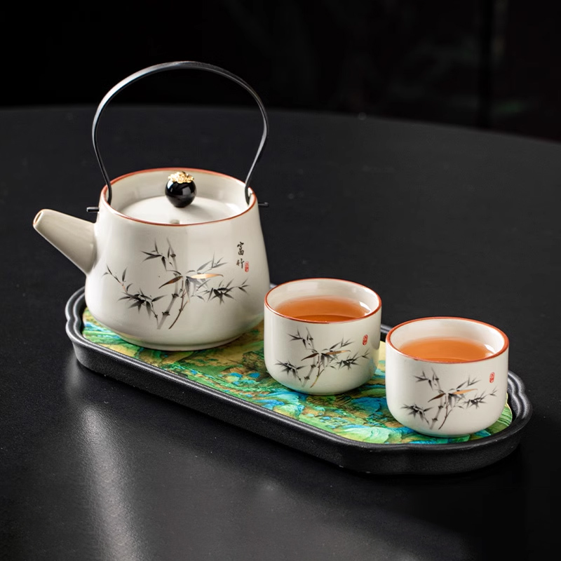 汝窑茶壶陶瓷二茶一茶壶杯干泡茶盘茶台单人小套装家用功夫茶具