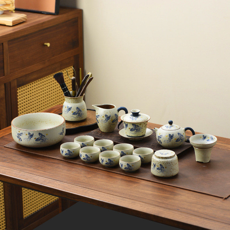 新款高档火石红蓝蝴蝶功夫茶具套装家用复古泡茶壶盖碗茶杯整套,餐饮具,功夫茶具,淘宝优惠券,粉丝福利购,淘宝优惠卷