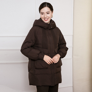 赏心岁月中年妈妈羽绒服中长款2024秋冬新款连帽加厚保暖外套正品