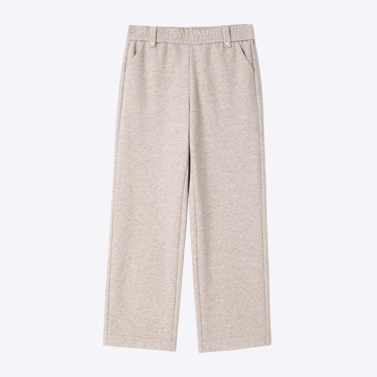 赏心岁月中年妈妈米色松紧腰毛呢阔腿裤2025秋冬新款洋气百搭裤子