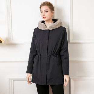 【御寒尖货】赏心岁月高端妈妈尼克服兔毛内胆水貂皮可拆卸派克服