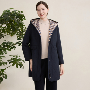 洋气保暖冬装 赏心岁月中年妈妈连帽蚕丝棉服中长款 外套 桑蚕丝