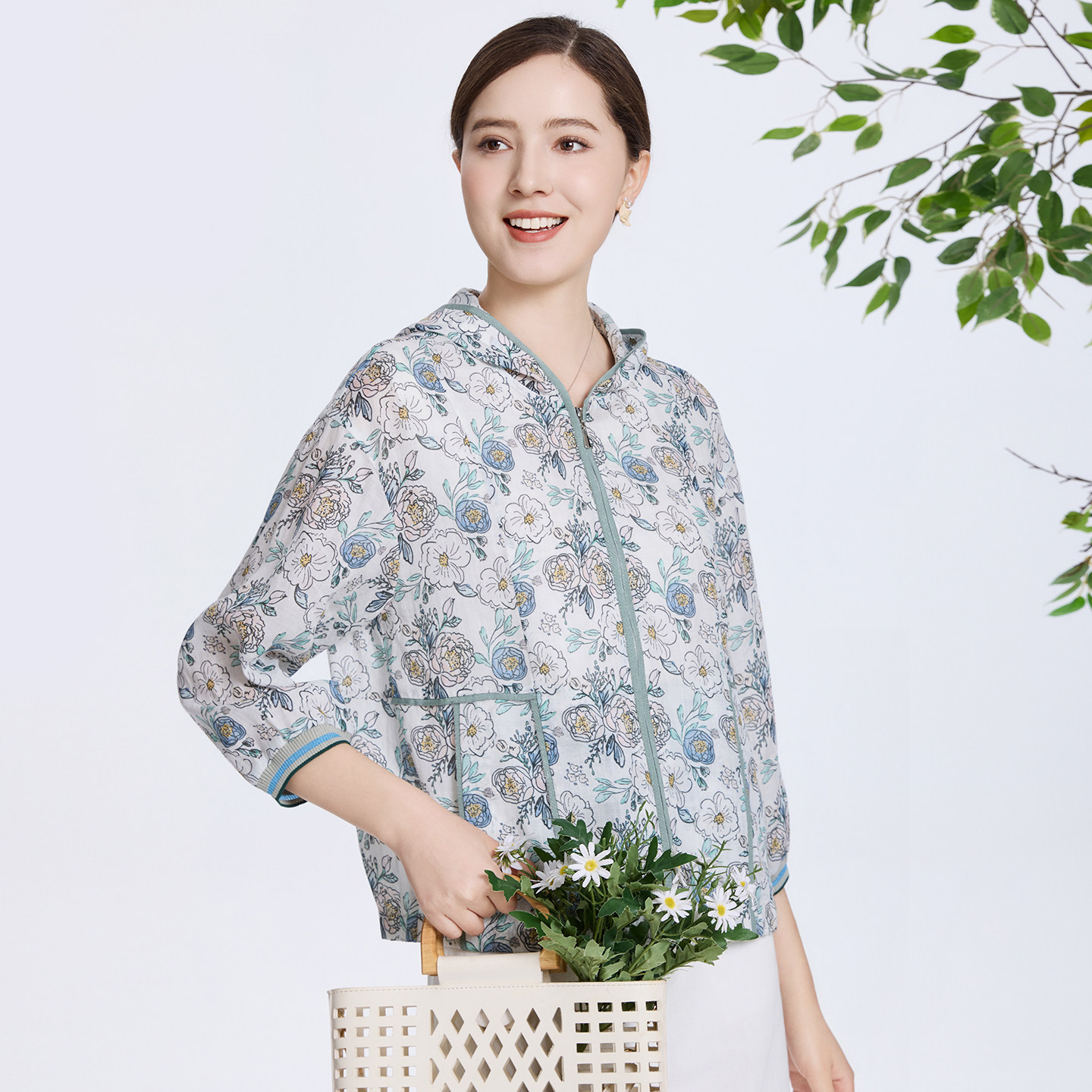 赏心岁月中年妈妈苎麻印花外套2026春夏新款上衣洋气大码妈妈装