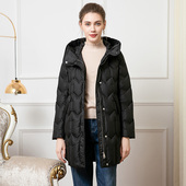 外套正品 赏心岁月中年妈妈连帽羽绒服中长款 加厚保暖90白鸭绒冬装