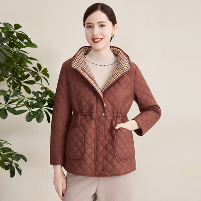 赏心岁月中年妈妈休闲连帽棉服宽松大码2025冬装新款保暖外套正品