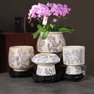 中式陶瓷花盆多肉植物发财菩提树蝴蝶兰绿植花卉盆栽花器桌面花盆