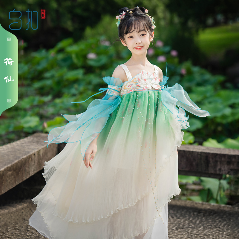 乌扣.汉服女童夏款儿童中国风连衣裙古装超仙短袖改良襦裙夏春夏