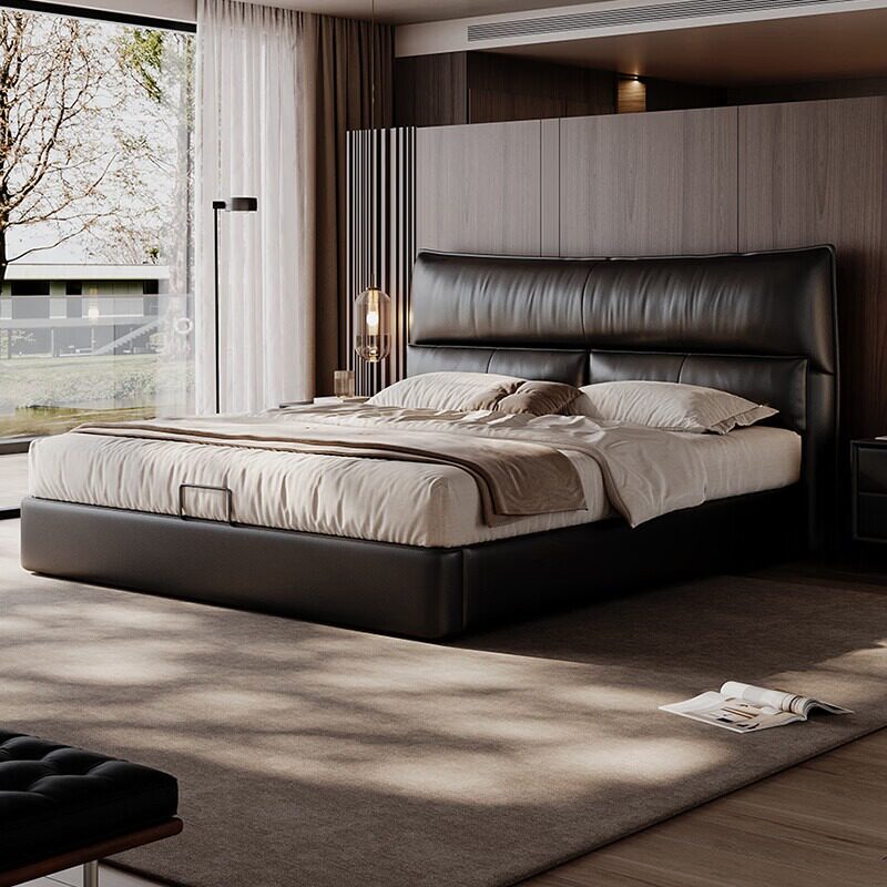 舍己屋意式极简真皮床主卧头层牛皮床家用轻奢高端大气双人婚床