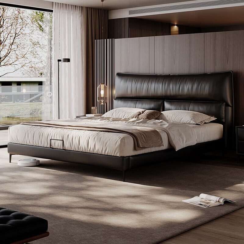 舍己屋意式极简真皮床主卧头层牛皮高脚款家用轻奢大气双人婚床