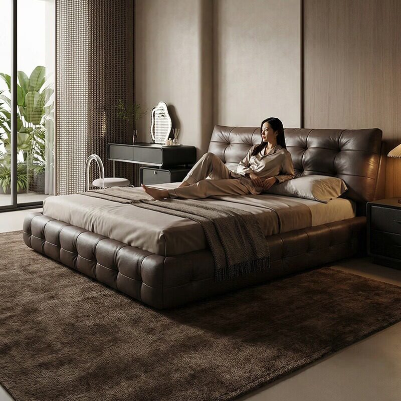 舍己屋意式极简风劳伦斯云朵真皮床家用主卧大床全青皮软包双人床