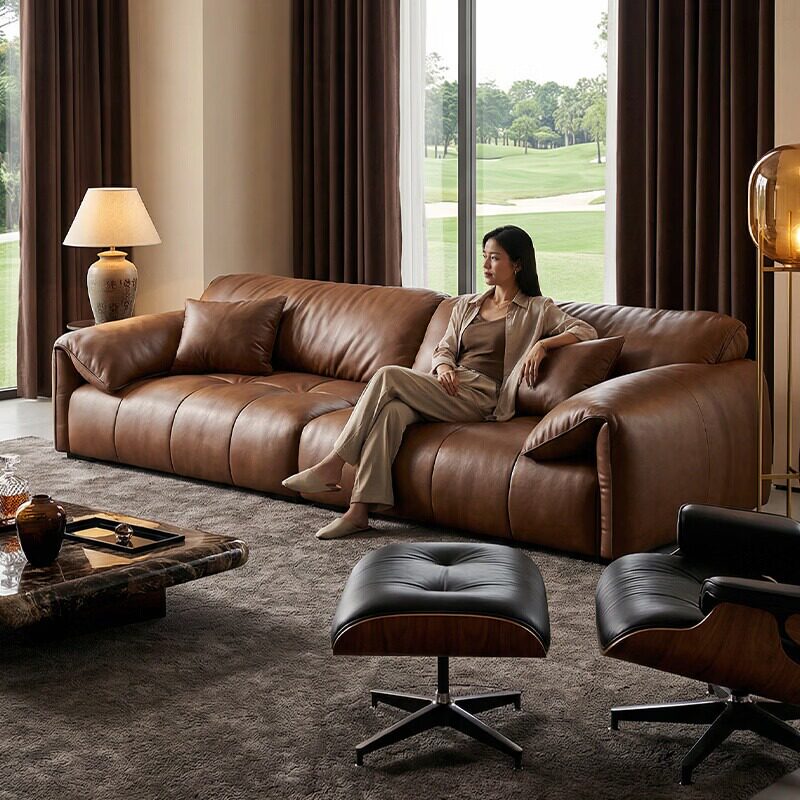 舍己屋现代简约大象耳朵真皮沙发客厅大户型直排沙发轻奢风沙发