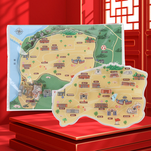 中国两弹城手绘地图版卡通冰箱贴文创旅游纪念品家居装饰磁贴