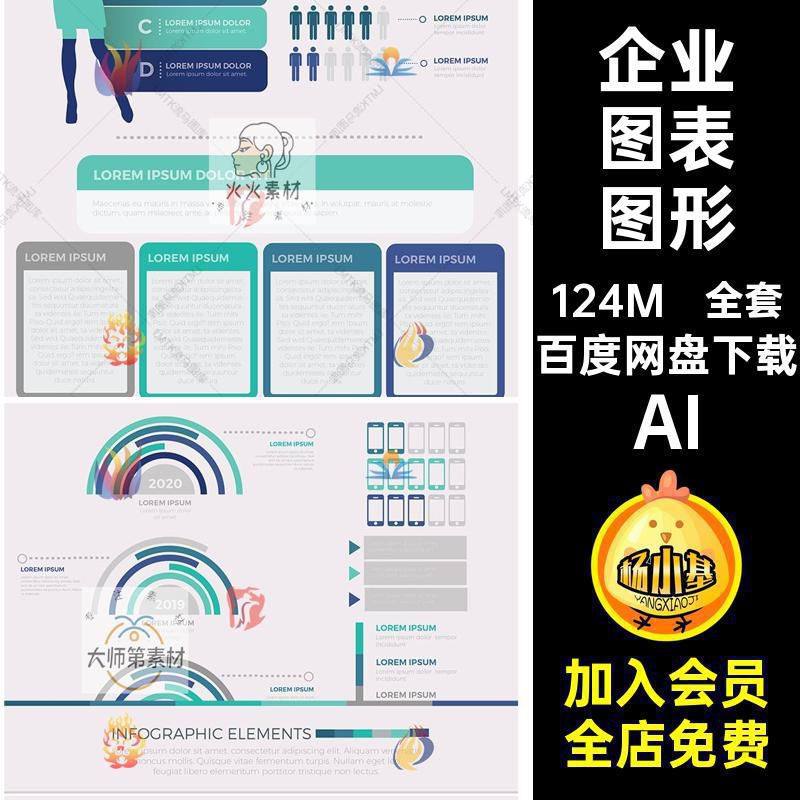 互联网扁平化ppt工作报告PPT企业画册信息图形图表AI矢量素材图
