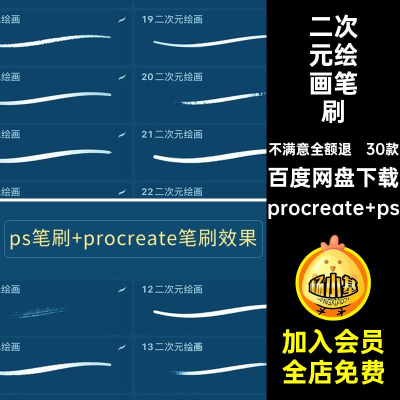 卡通绘画笔刷30款二次元洛丽塔勾线涂psprocreate厚动漫人物涂