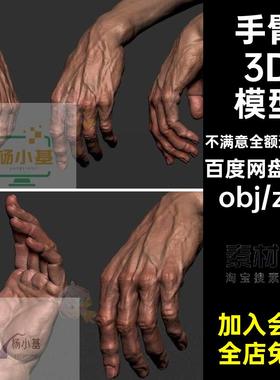1套手掌3D模型贴图无C4D设计膜胳膊3dzpr手臂白建模zbobj写实素材