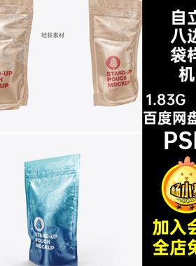 装袋包装袋样机PSD19款贴图塑料自立设计八边智能素材食品包PSD