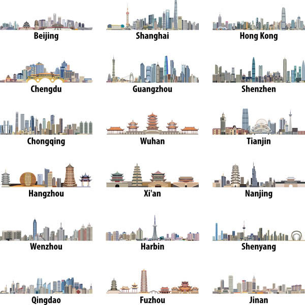 中国城市地标中式建筑透明背景PNG北京上海香港重庆等 AI矢量素材