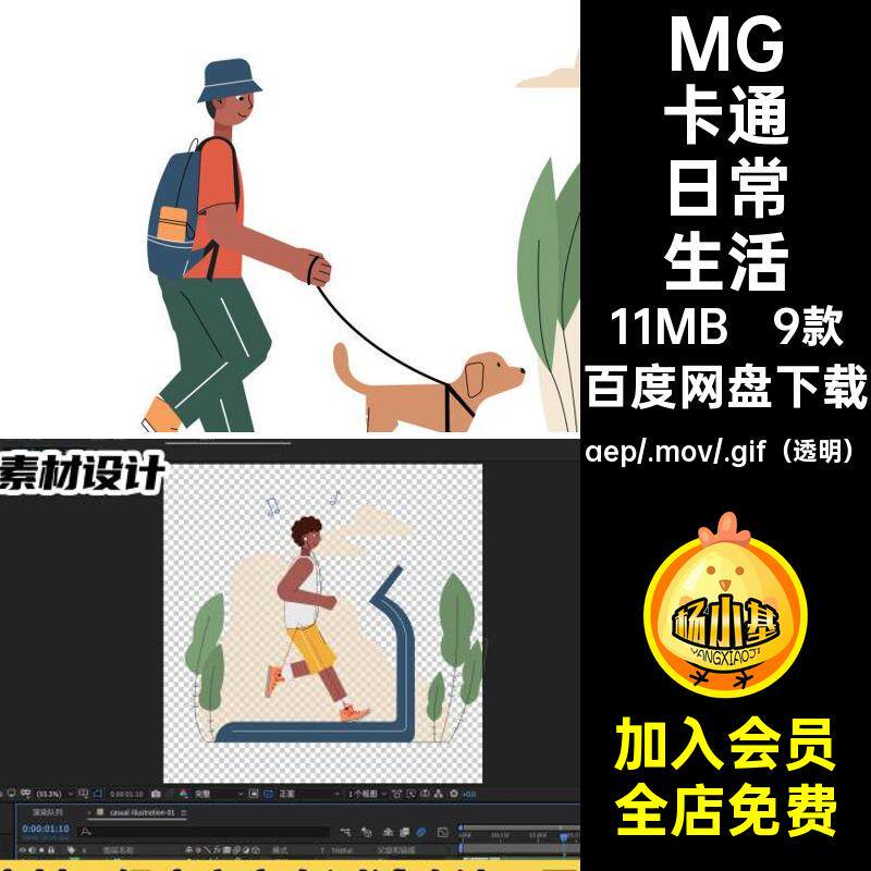 9款MG小清新日常生活人物透明文艺生活GIFMOVPR动画素材悠闲卡通