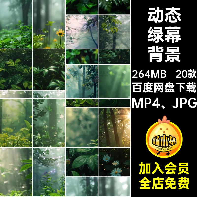 抖音直播间清新动态视频背景绿植物树林叶子图片竖屏设计绿幕素材