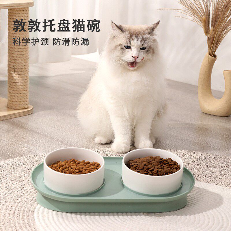猫碗陶瓷双碗狗狗碗食盆猫咪饭盆食碗喝水碗保护颈椎狗盆宠物用品