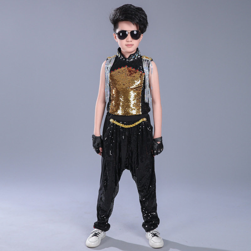六一儿童现代舞架子鼓亮片跳舞裙男女童表演服幼儿爵士舞蹈演出服