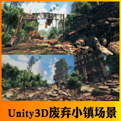unity3d破旧废墟小镇建筑模型CG游戏美术素材u3d破坏末日城市场景
