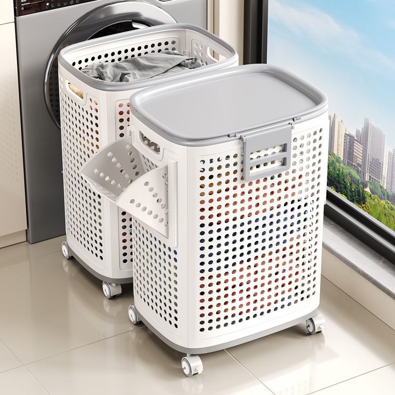 客厅大容量带轮分区洗衣篮