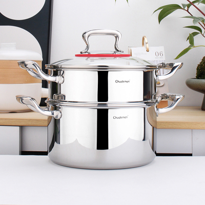 chockmen卓德铭18/10不锈钢三层钢加厚蒸锅汤锅清汤火锅炖锅22cm