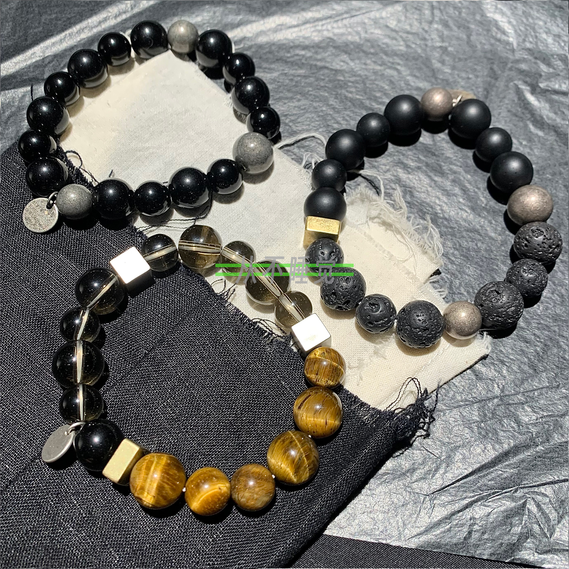 天然黑曜石虎眼石经典弹力手串
