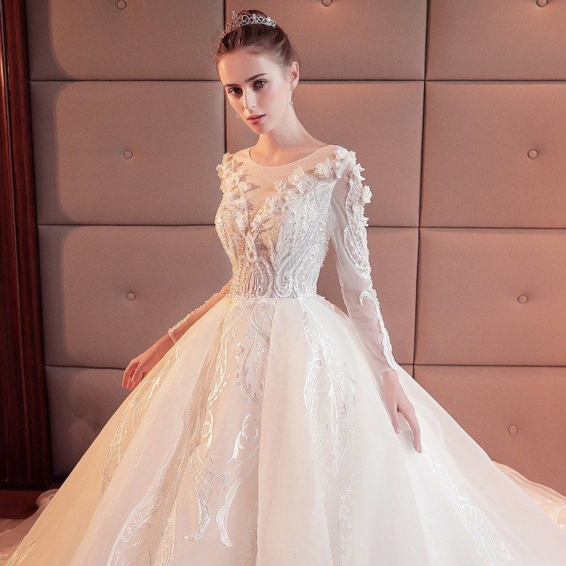定制2018蕾丝新款修身蕙阑坊气质长袖大码婚纱礼服一字肩长拖尾|ruв категории Женская одежда, Cвадебные платья, свадебное платье - от Buy2taobao.com для оказания профессиональной услуги покупки агента Taobao