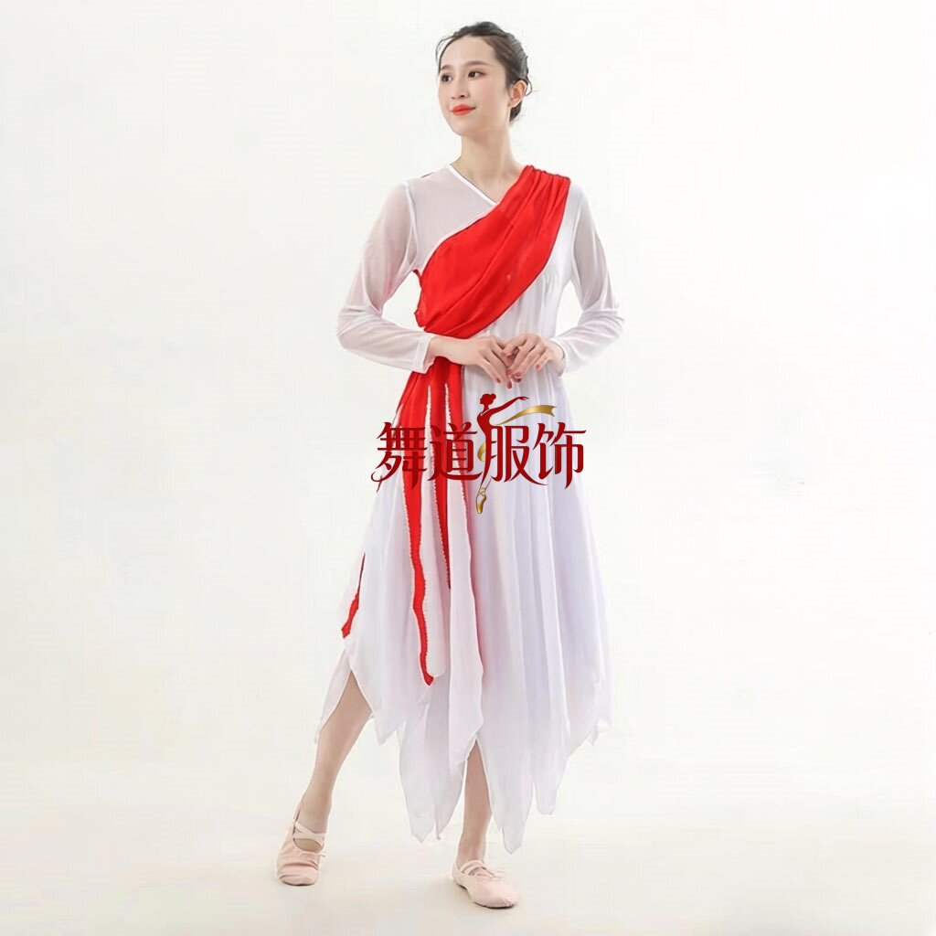 新款现代舞蹈演出服男女群舞游园惊梦白色长裙红歌芭蕾舞独舞艺考