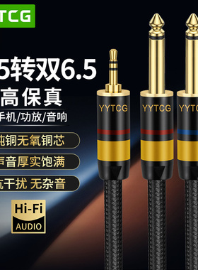 YYTCG 发烧级3.5转双6.5大二芯音频线一分二转接线3.5mm转6.35连接线笔记本电脑手机接调音台功放音响音箱线