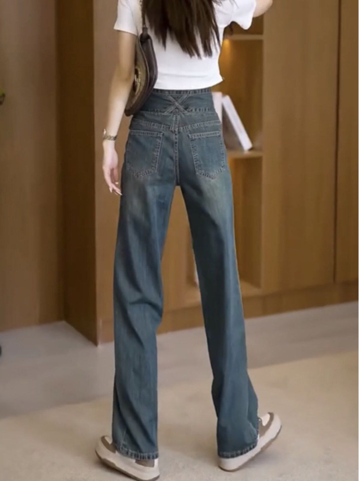 LILY MOST小个子牛仔裤女2023年秋冬新款阔腿裤复古垂感灰色裤子