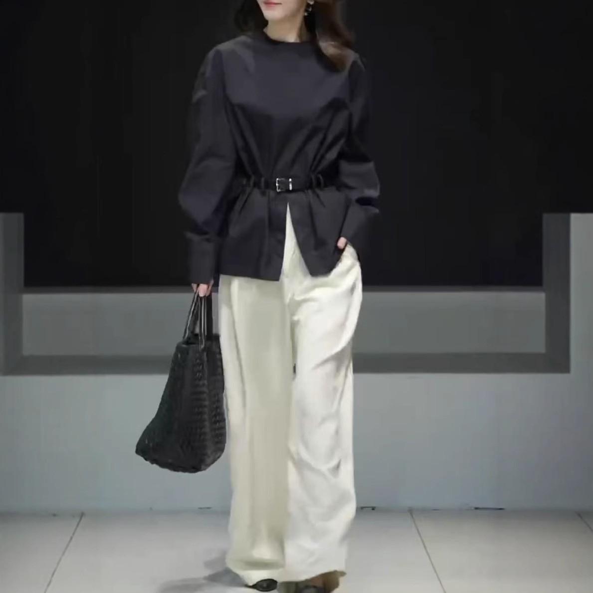 英国topwhit春季新款高级感干练宽松长袖上衣阔腿长裤女