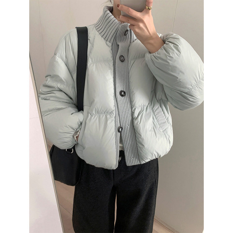 法国cherry kittytg 冬日轻盈保暖高领毛织拼缝羽绒面包服女新款