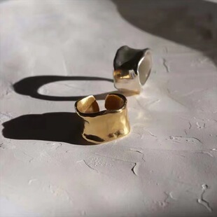 英国topwhit日本松本惠奈不规则开口戒指铜镀18k金宽面光面食指