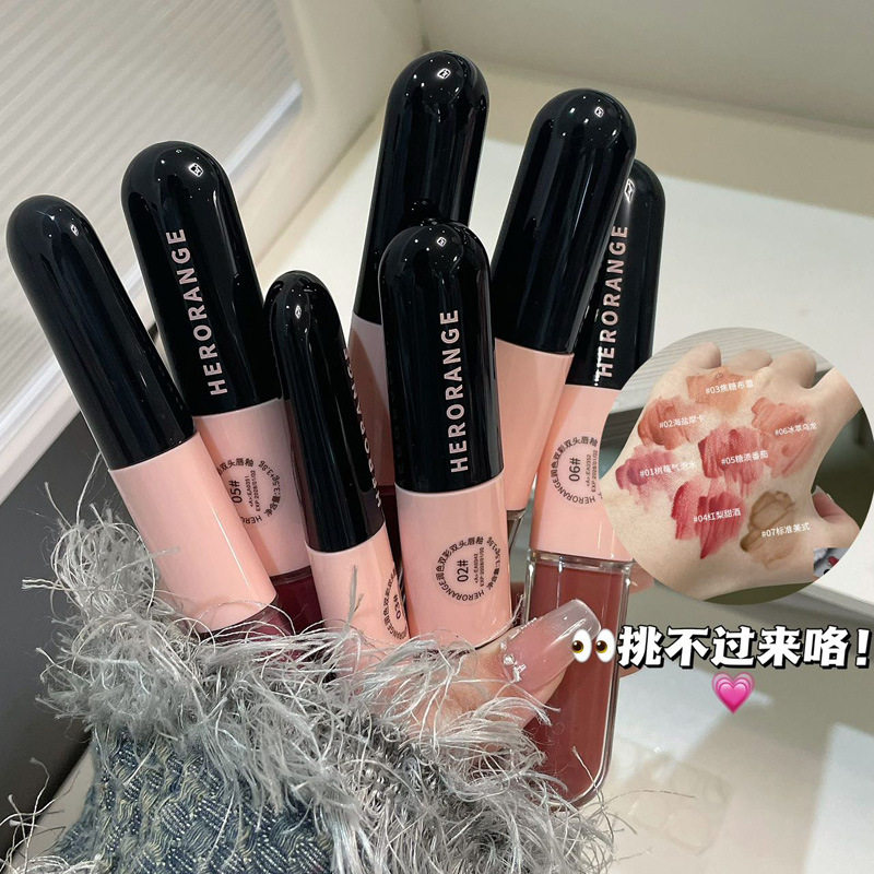 学生新款推荐~润色双彩双头唇釉丝绒哑光水光镜面双质地不易掉色
