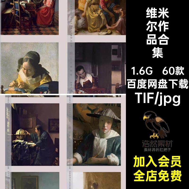 维米尔油画集 戴珍珠耳环少的女人物装饰画芯风景高清电子版素材